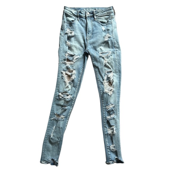 American Eagle Outfitters Super Stretch Distressed Light Wash Denim Jeans 2R - Picture 1 of 9